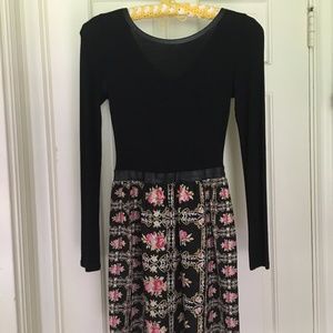 Black Floral Dress with Leather Detailing Perfect for a holiday party!